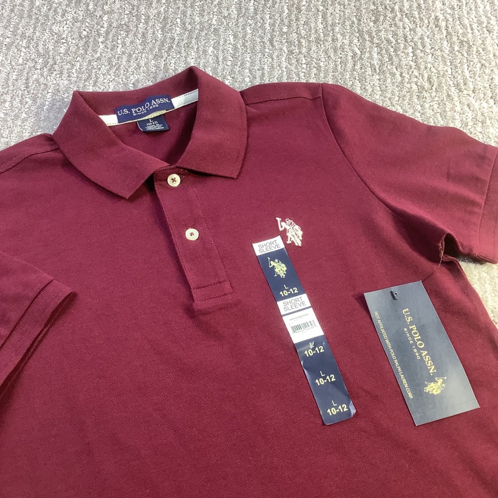 US Polo Assn Boys Maroon Falls Short Sleeve Pique Polo Shirt Size L 10-12 NWT